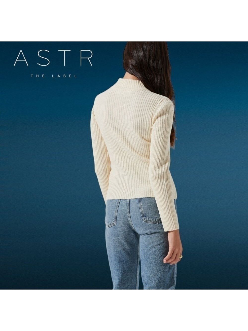 ASTR THE LABEL Mock Neck Cross Front Long Sleeve Sweater in Cream NWT/XL - Picture 8 of 14